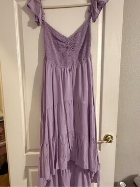 Women's Lavender Smocked Midi Dress with Tie Straps